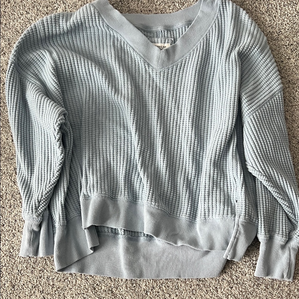 Light Blue American Eagle Oversized V-Neck Sweater